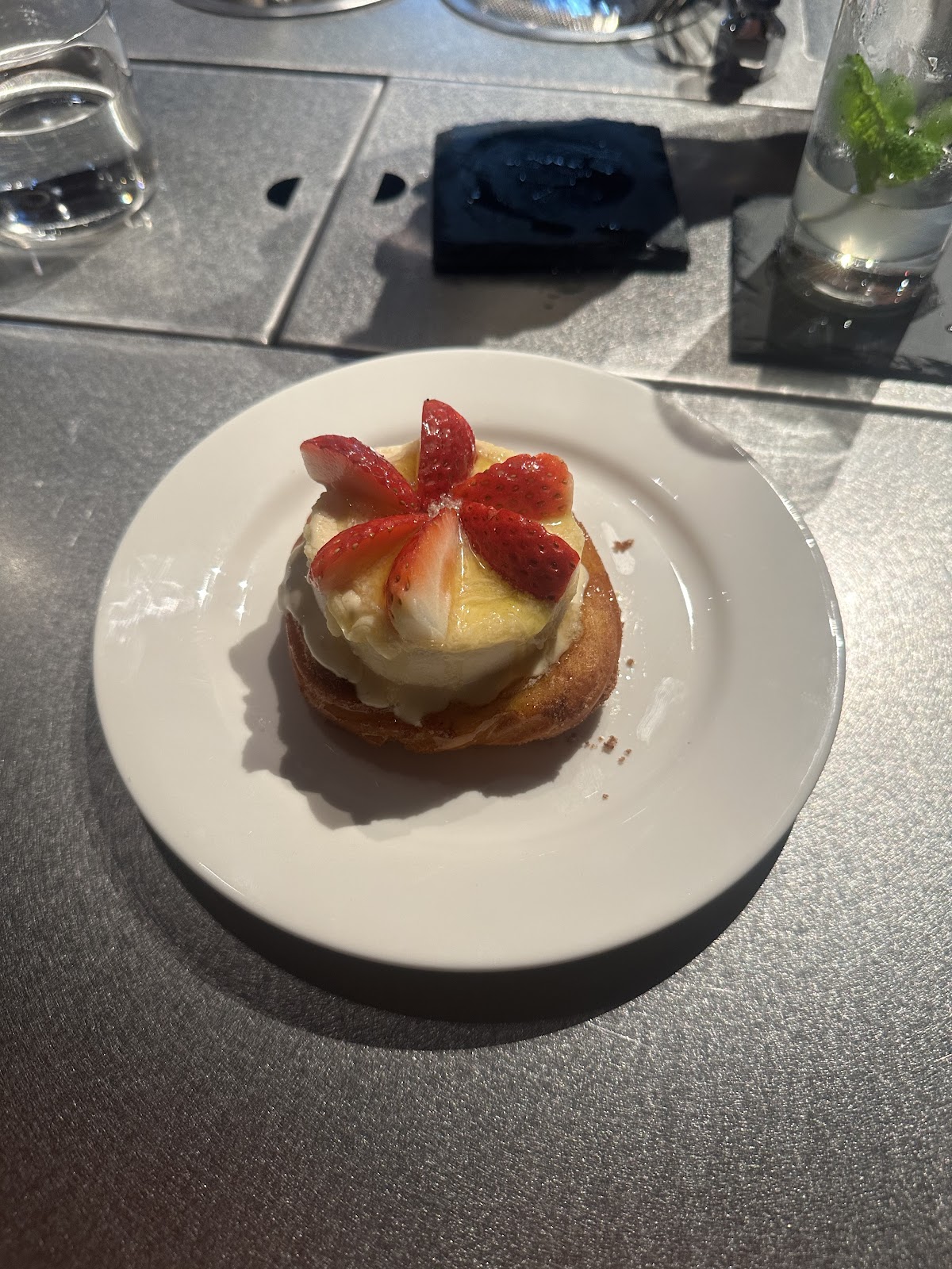 Strawberry dessert with pastry cream on a shortcake base